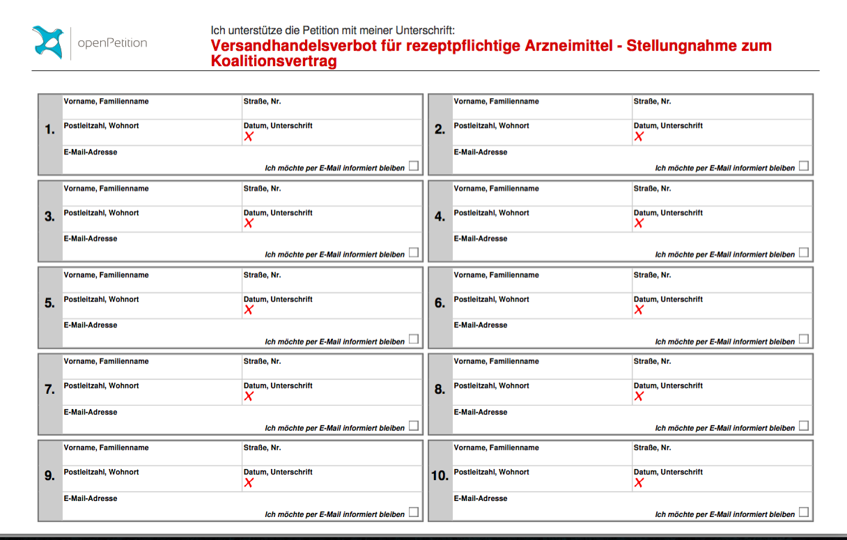 Petition Versandverbot rezeptpflichtiger Arzneimittel